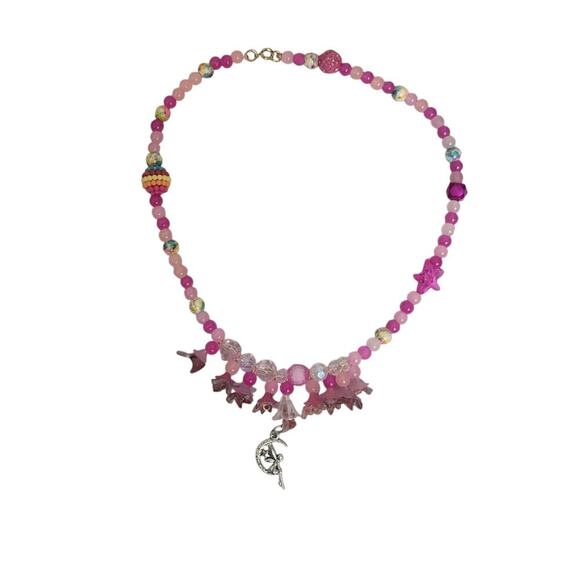 Fairy Cresant Moon Colorful Oil Confetti Glass Frosted Acrylic Beads Necklace - Picture 2 of 16